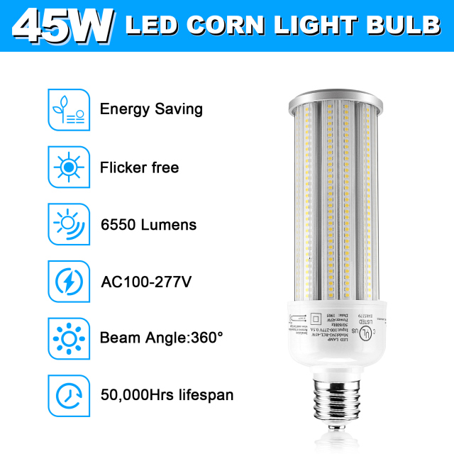 Ngtlight® 45W Die Casting LED Corn Light E39 Base 6350Lm 3000~6500K Replace 125W MH/HPS/HID/CFL