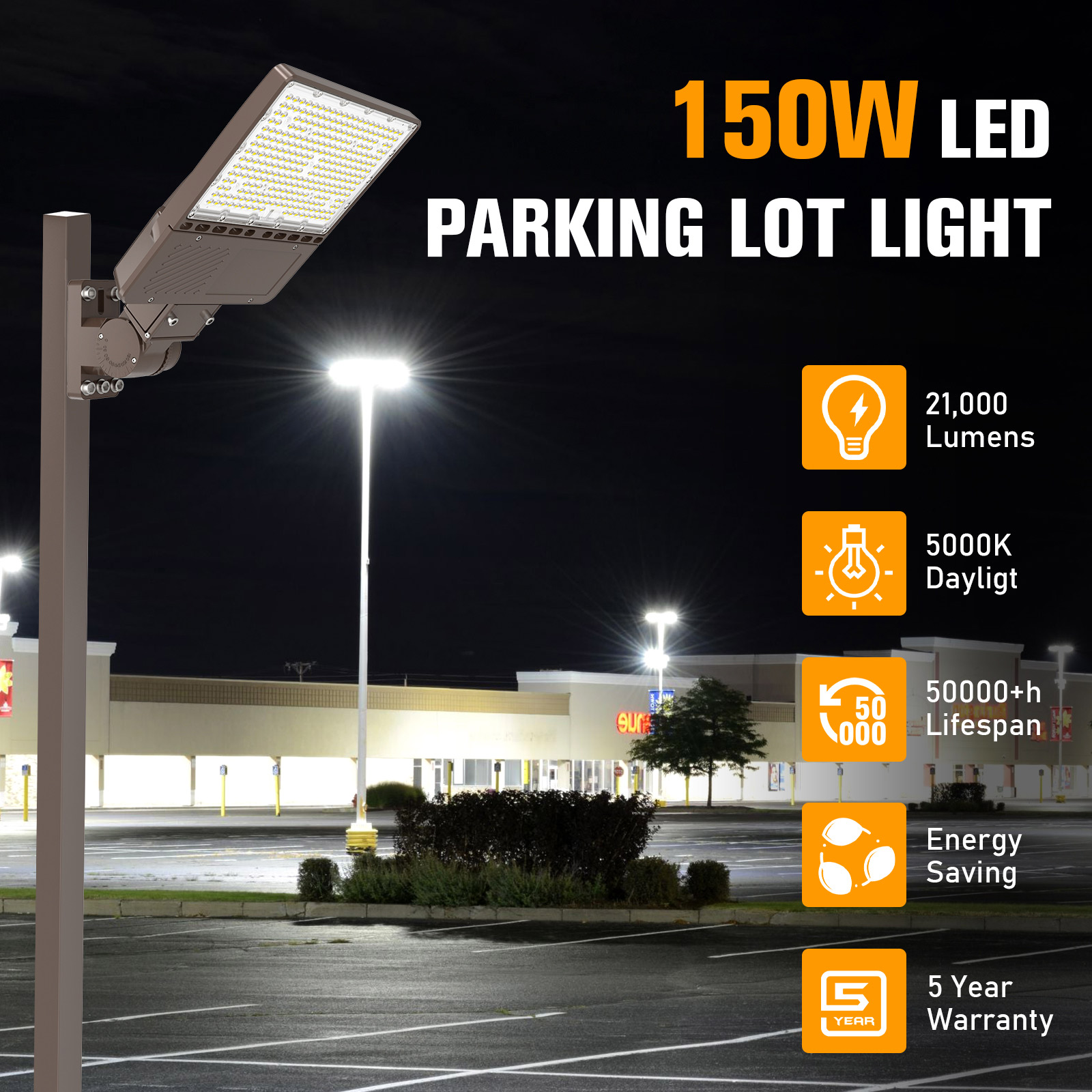 150W LED Parking Lot Light Free Shipping from USA CA 5 Years