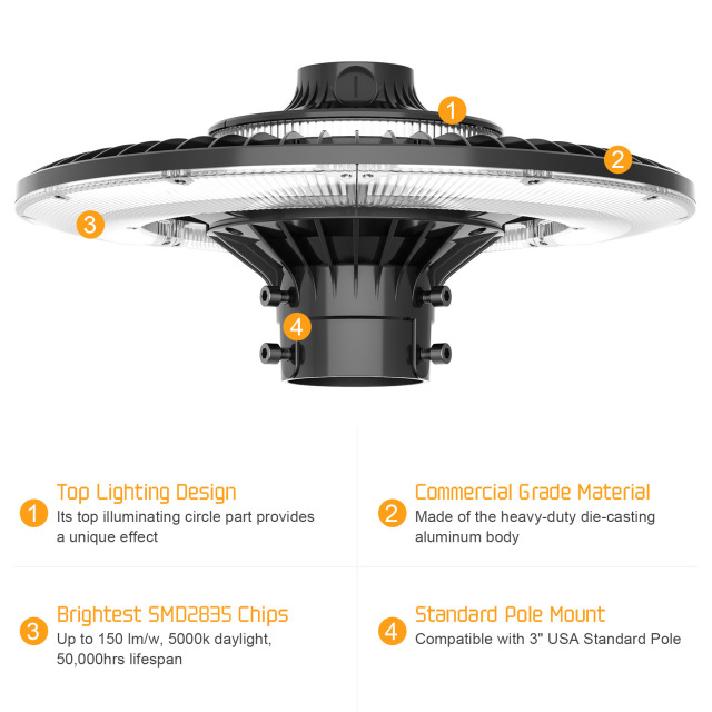 Ngtlight® 60W Led Post Top Lights With Photocell 7800Lm 5000K LED Circular Area Pole Light [175W Equivalent] IP65 Waterproof