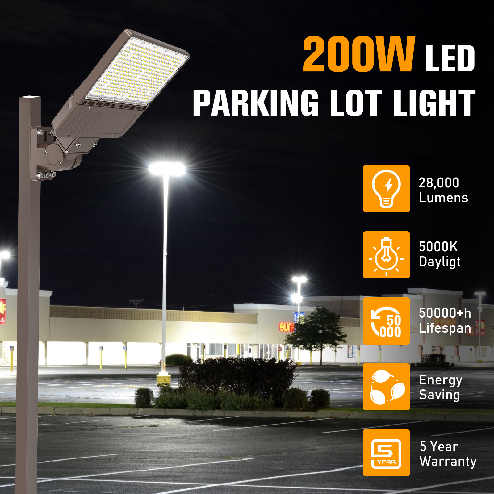 200W LED Parking Lot Light Free Shipping from USA CA 5 Years