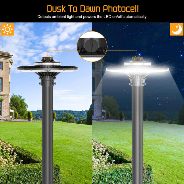 Ngtlight® 200W Led Post Top Lights With Photocell 26000Lm 5000K LED Circular Area Pole Light [600W Equivalent] IP65 Waterproof