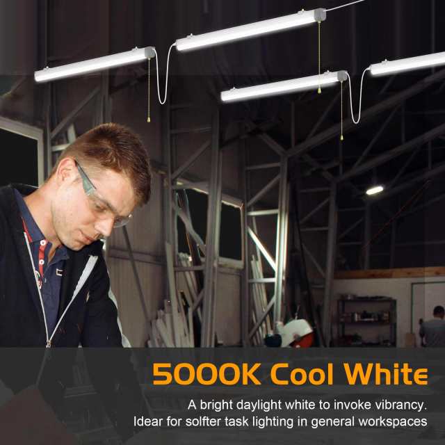 Ngtlight® 40W Linkable LED Shop Light 4FT 5200LM 5000K With Plug 120V LED Garage Ceiling Workshop Light ON/Off Pull Chain Suspended & Flush Mount