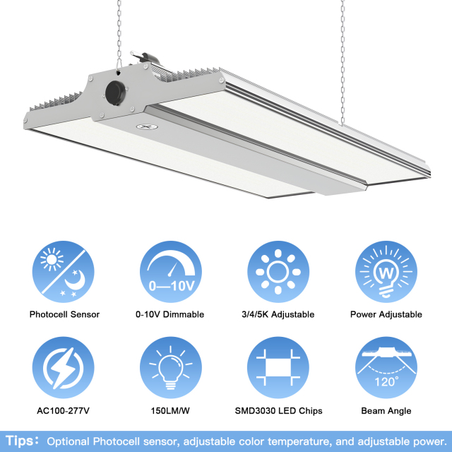 Ngtlight® 150W LED Linear High Bay Light Adjustable CCT and wattage 100~277V input voltage