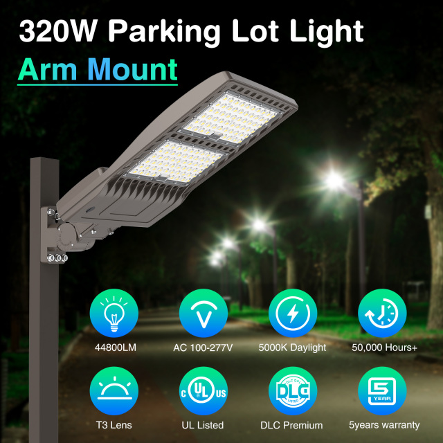 Ngtlight® 320W LED Parking Lot Light Built-in Photocell UL DLC 5000K IP65 Outdoor Commercial Street Area Lighting