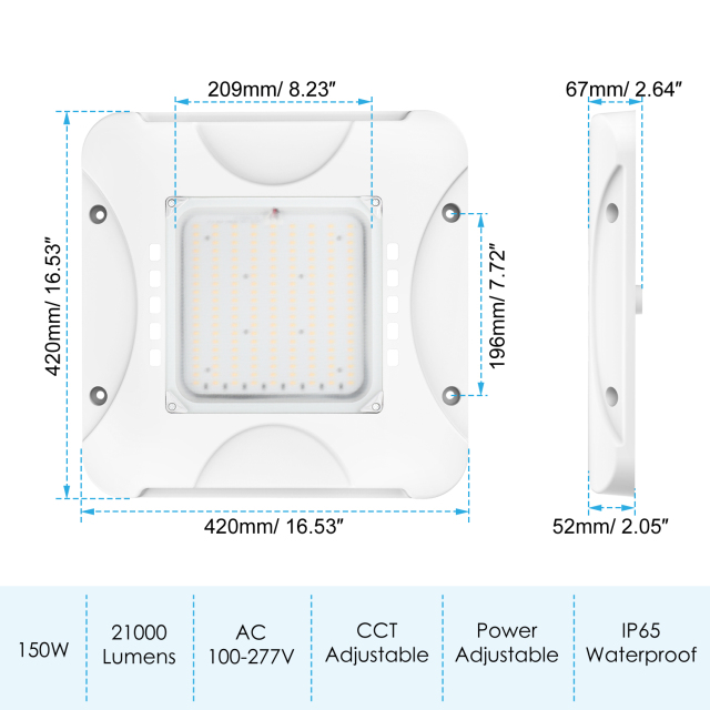 Ngtlight® 150W LED Canopy Light UL DLC Certified CCT Wattage Adjustable IP65