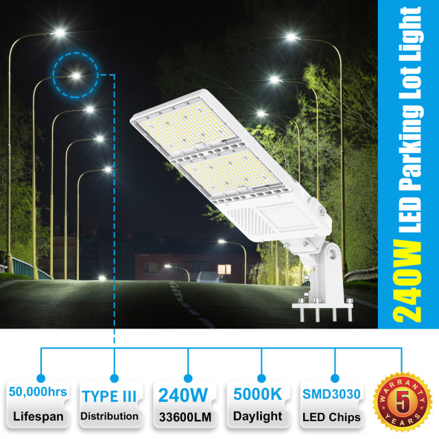 Ngtlight® 240W LED Parking Lot Lights 5000K IP65 LED Shoebox Pole Lights For Driveway Tennis Court Slip Fitter