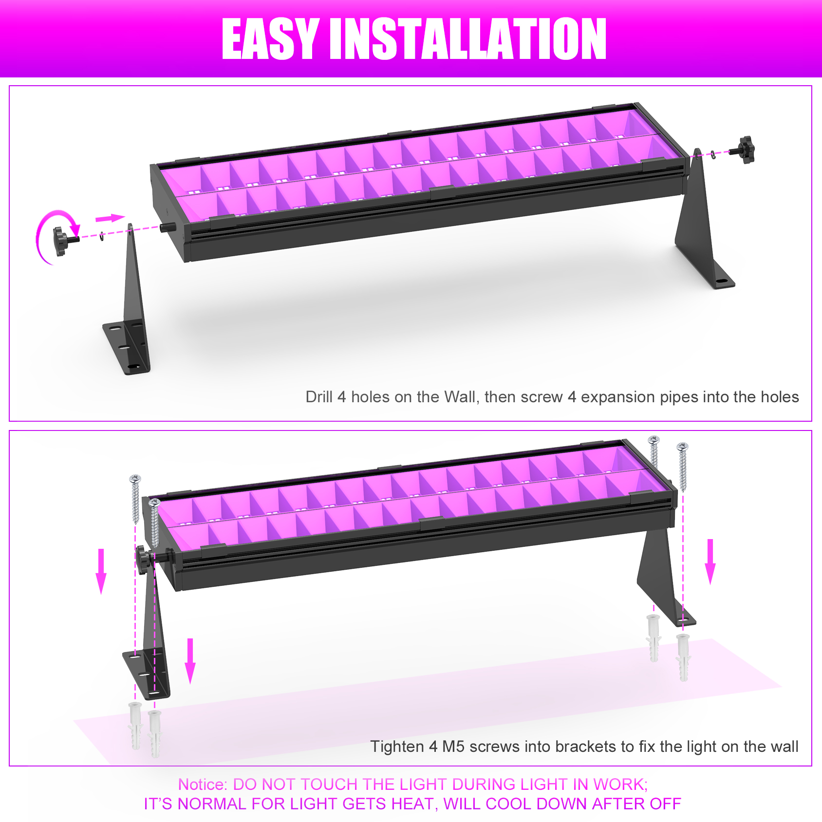 80W Black Light (2 Year Warranty), UV LED Black Light Bar with AC120V Plug,  IP65 Waterproof Blacklights with ON/Off Switch for Christmas Halloween Glow  in Dark Party Birthday Wedding Stage Lighting 