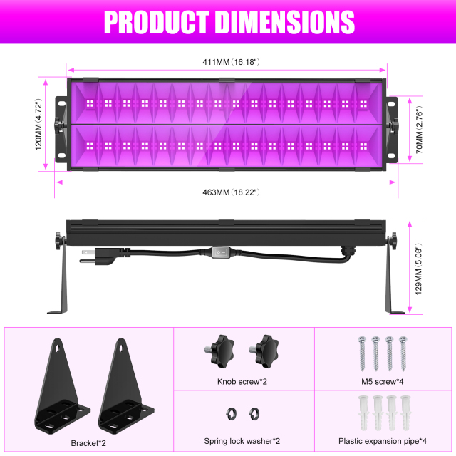 Ngtlight® 150W UV LED Black Light Bar With AC120V Plug IP65 Waterproof Blacklights With ON/Off Switch