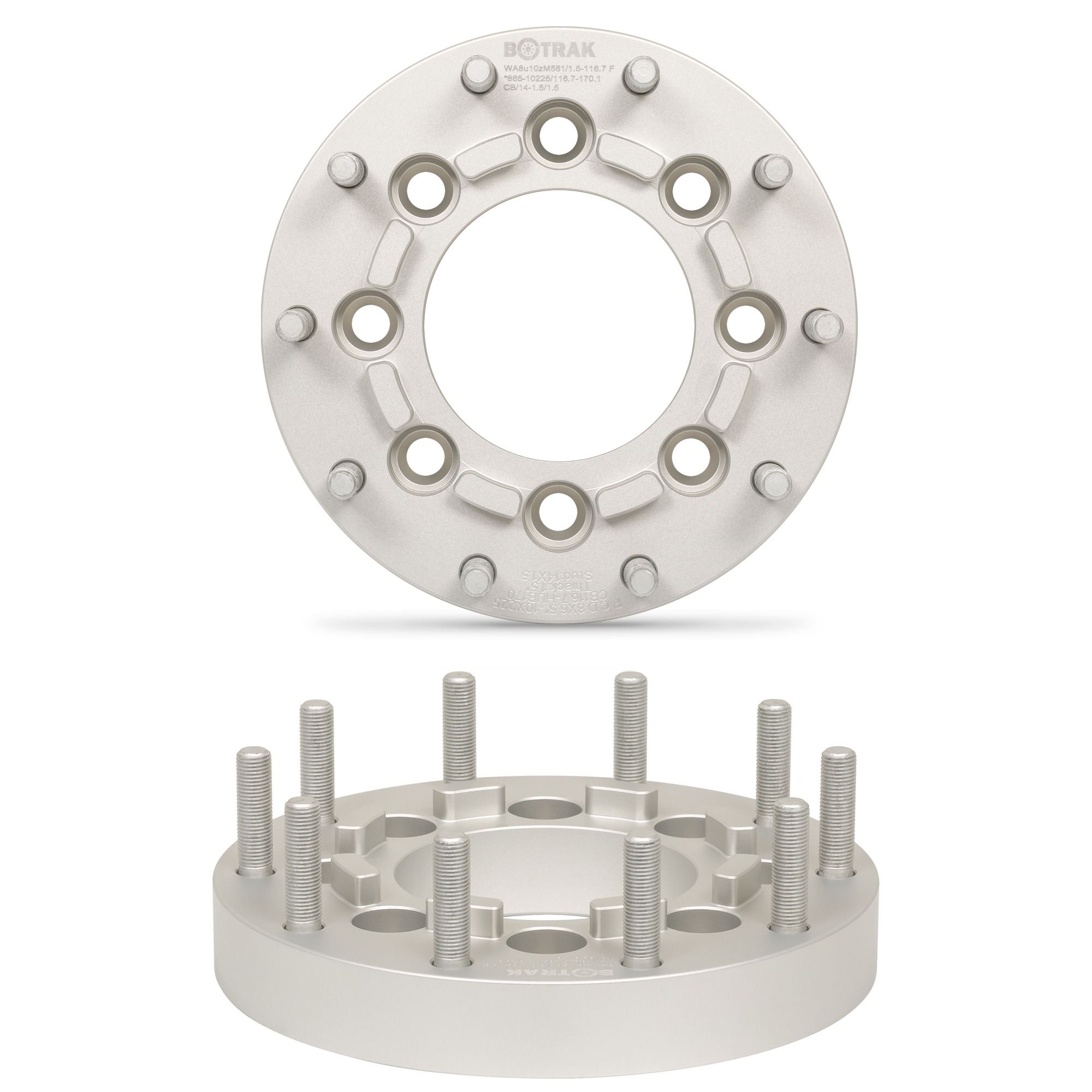 BOTRAK 8 Lug to 10 Lug 8x6.5 to 10x225 19.5" Semi Wheel Spacers Adapters for dodge ram 2500 3500