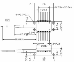中心波长：1550nm±1.5nm；功率：10mW；线宽：<0.1nm；内置隔离器，单模尾纤输出，FC/APC连接头