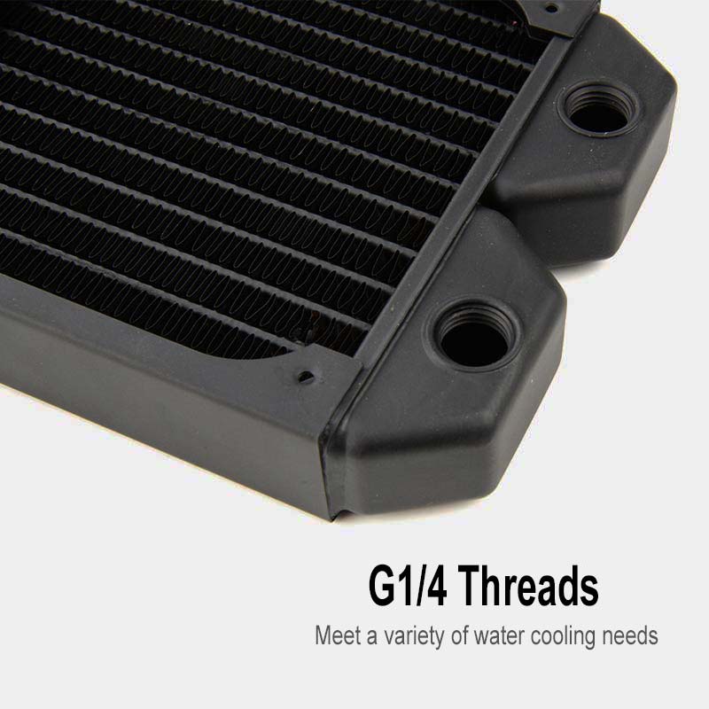 OCOCOO PC Water Cooling Radiator, Vertical Fin Core, G1/4 Ports, Fan Mount Holes, Matte Black Finish