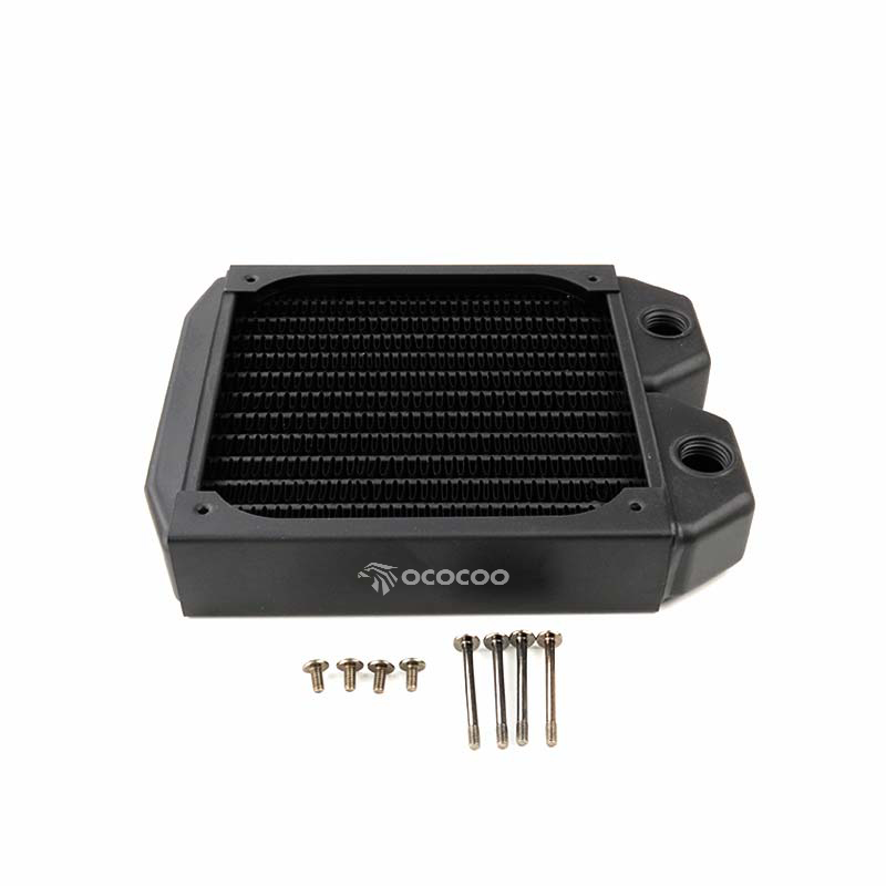 OCOCOO PC Water Cooling Radiator, Vertical Fin Core, G1/4 Ports, Fan Mount Holes, Matte Black Finish