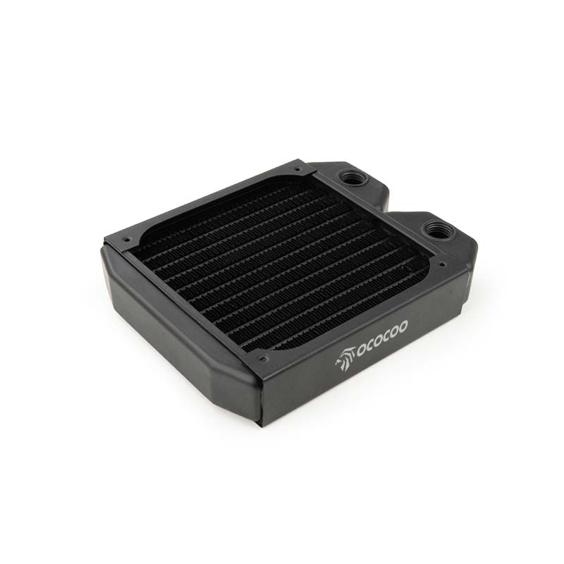 OCOCOO PC Water Cooling Radiator, Vertical Fin Core, G1/4 Ports, Fan Mount Holes, Matte Black Finish