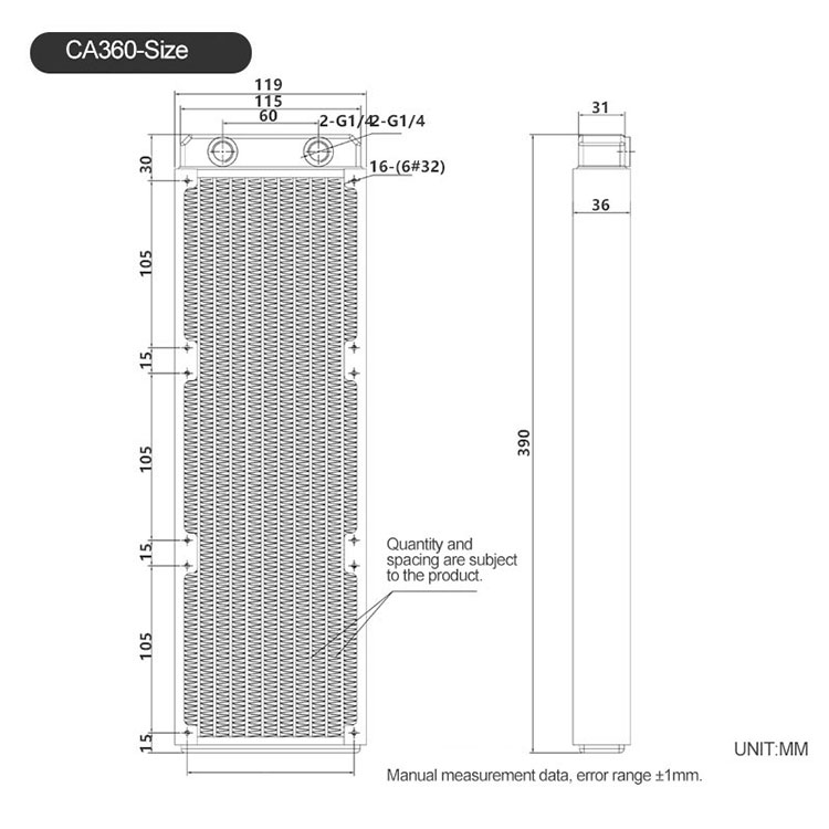 OCOCOO 240 360 Aluminum Radiator 36mm G1/4 Thread Black Computer Laptop ...