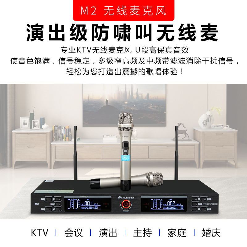 音王 M2无线话筒一拖二ktv专用卡拉Ok家用会议麦克风婚庆演出