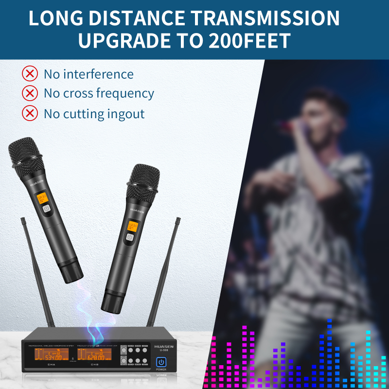 Wireless Microphone ,All Metal Dual Professional UHF Cordless Dynamic Mic Handheld Microphone System for Home Karaoke, Meeting, Party, Church, DJ, Wedding, for inandon Karaoke, 200ft,HUASEN