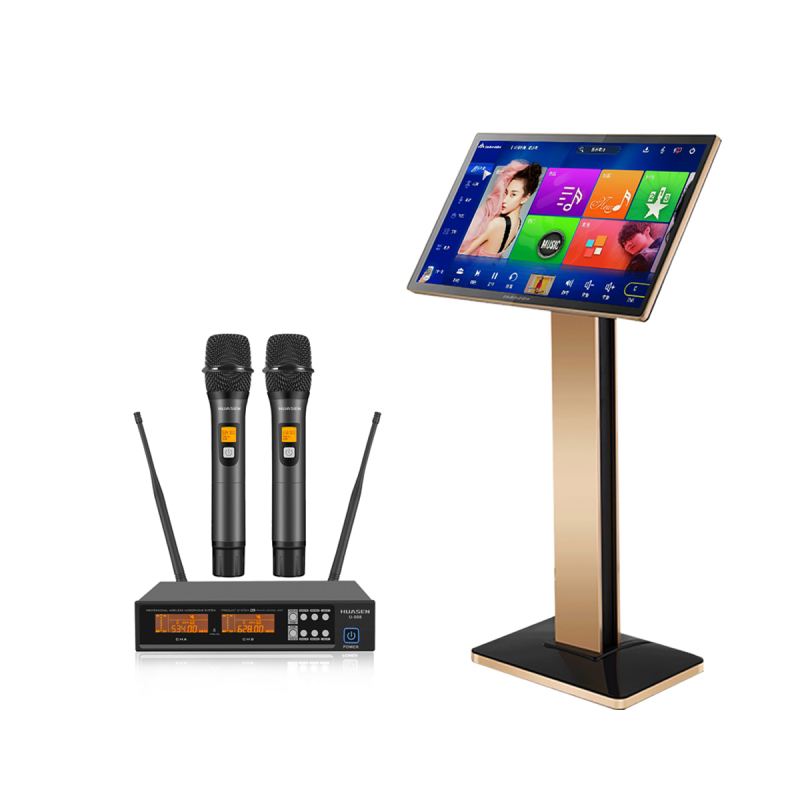 Karaoke Player 21.5 Inch KV-V3 Max All in One karaoke player with Floor Stand ，HUASEN U-508 Professional Wireless Microphone
