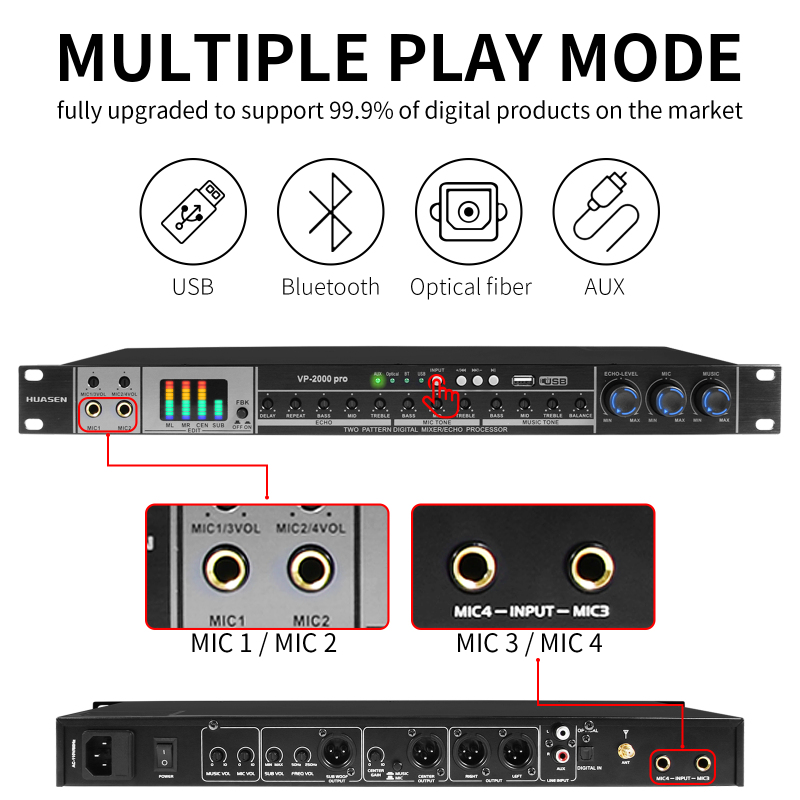 Karaoke Mixer,Professional Digital Pre-stage Effect Anti-howling Audio Processor with DSP Effect Echo USB MP3 Bluetooth Optical AUX For Stage, Performance,for inandon karaoke player