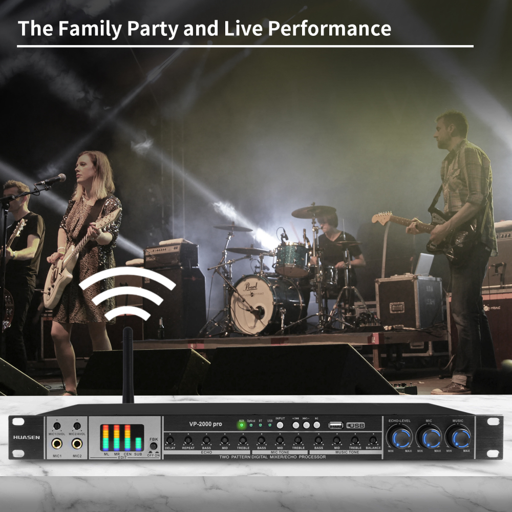 Karaoke Mixer,Professional Digital Pre-stage Effect Anti-howling Audio Processor with DSP Effect Echo USB MP3 Bluetooth Optical AUX For Stage, Performance,for inandon karaoke player