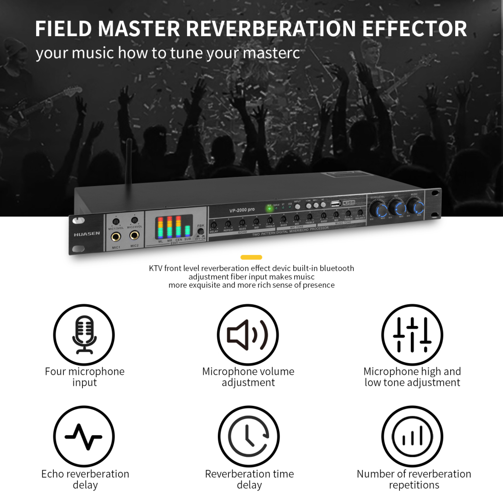 Karaoke Mixer,Professional Digital Pre-stage Effect Anti-howling Audio Processor with DSP Effect Echo USB MP3 Bluetooth Optical AUX For Stage, Performance,for inandon karaoke player