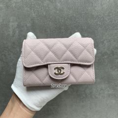 샤넬클래식카드지갑연핑크캐비어금장