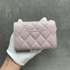 샤넬클래식카드지갑연핑크캐비어금장