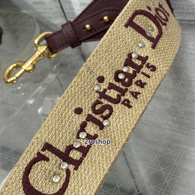 디올자수스트랩오블리크메달버건디