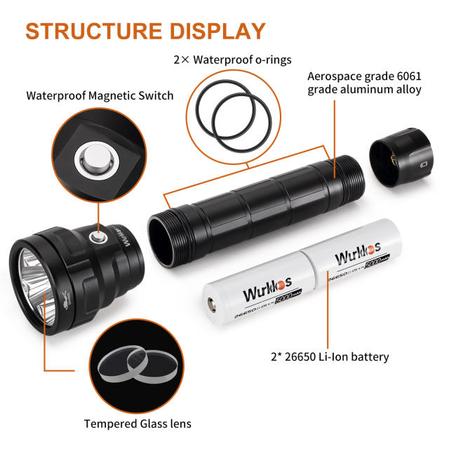 DL40 Powerful 5000lm Diving Light with 4*LH351D 90CRI 26650 Underwater Torch 5000K