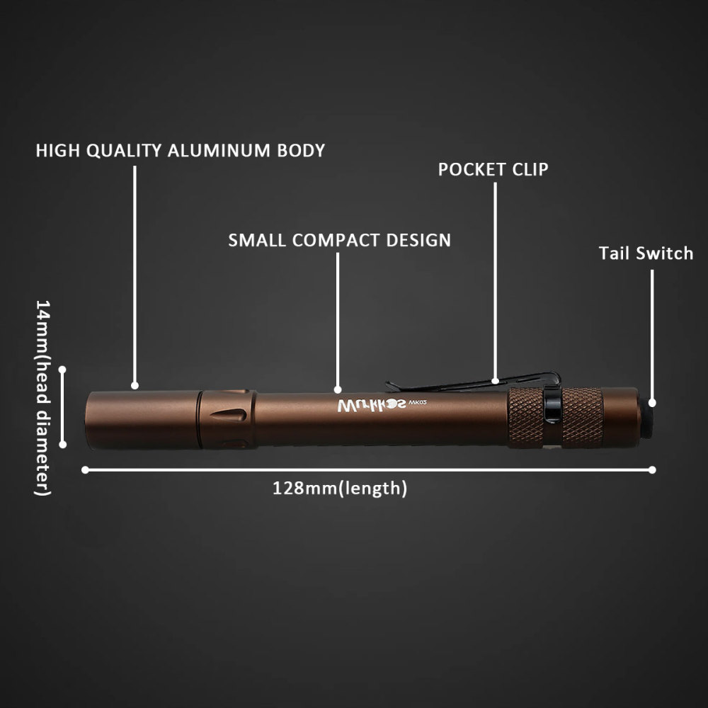 WK02 Penlight 2*AAA Mini Flashlight 300lm SST20 4000K 6000K-Brown