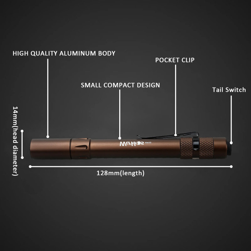 WK02 Penlight 2*AAA Mini Flashlight 300lm SST20 4000K 6000K-Brown