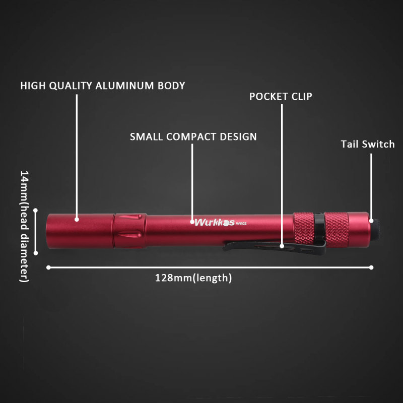 WK02 Penlight 2*AAA Mini Flashlight 300lm SST20 4000K 6000K-Red