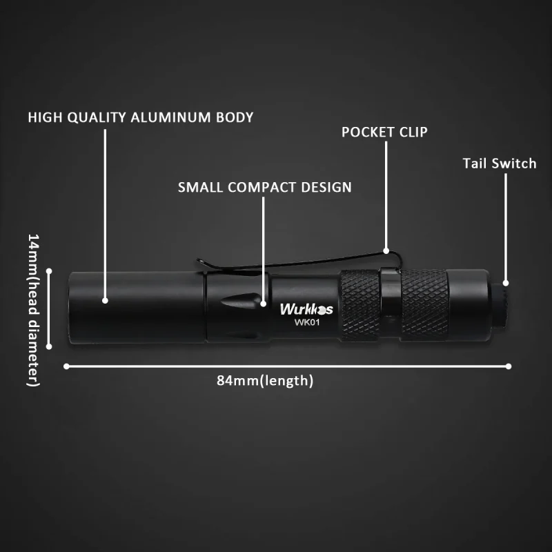 WK01 Penlight AAA Mini Flashlight SST20 4000K 6000K LED Flashlight black