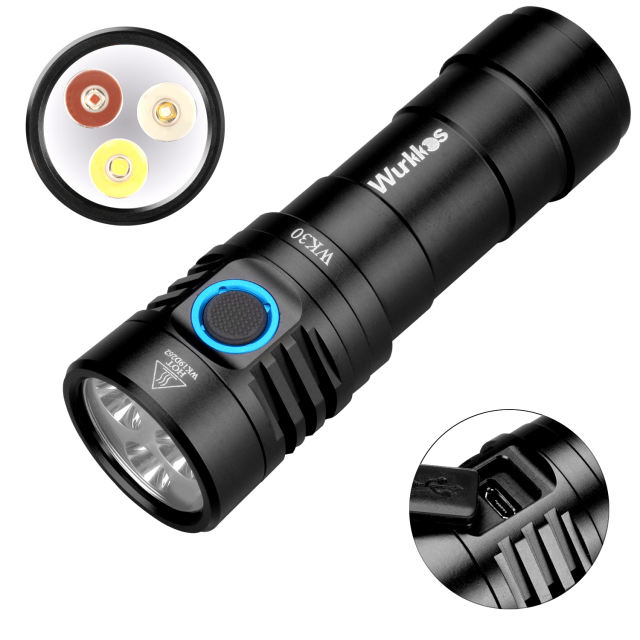 【Clearance】WK30 Multi Color Rechargeable LED Flashlight with LH351D/ Red Light/ UV Light (deal)