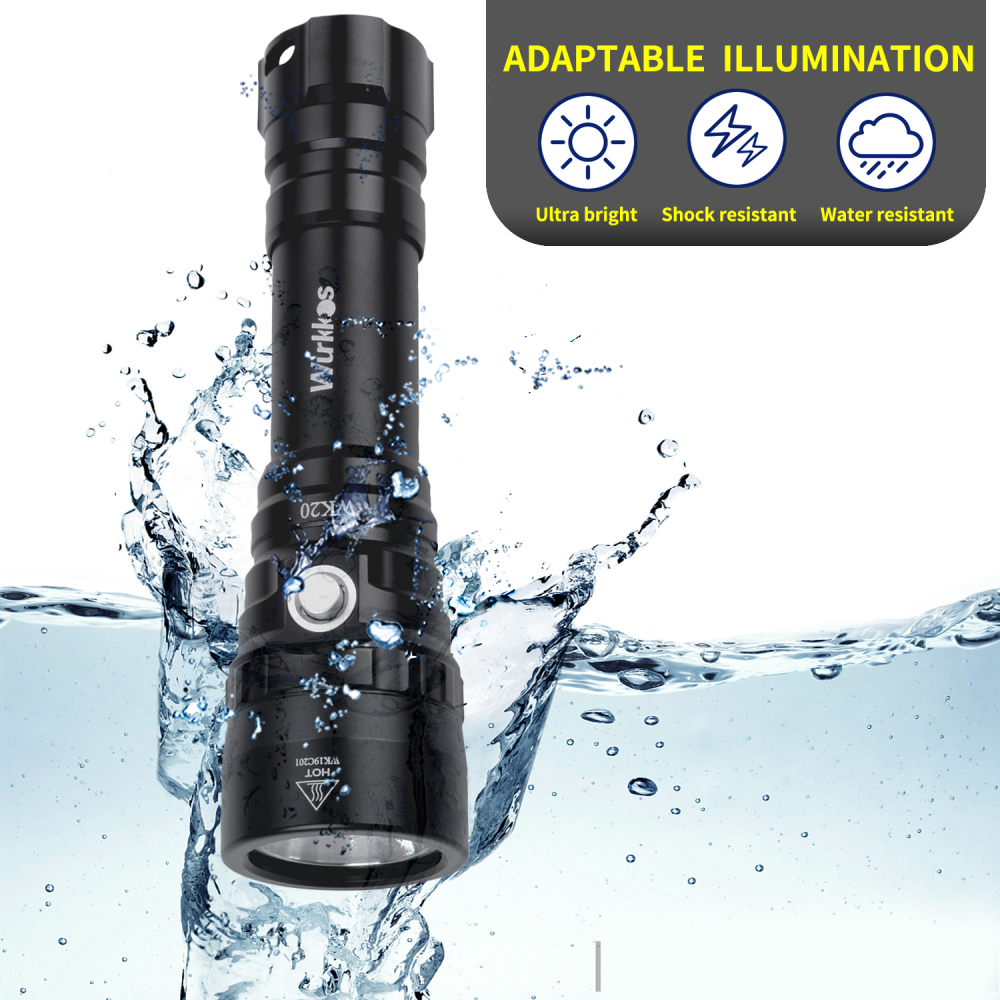 WK20 Diving Flashlight 1000lm 18650 Dive Light Warm Color XPL 3000K