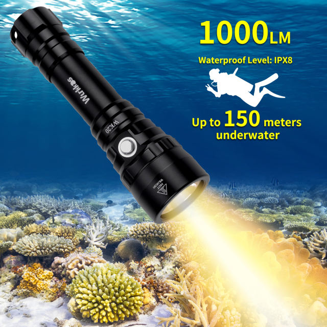 WK20 Diving Flashlight 1000lm 18650 Dive Light Warm Color XPL 3000K