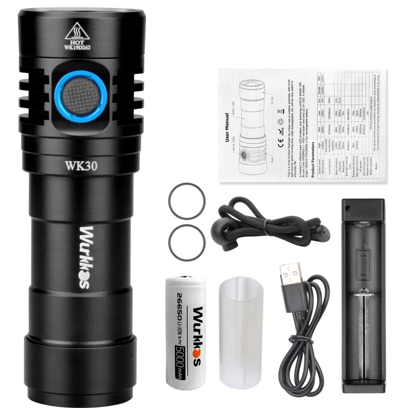 【Clearance】WK30 Multi Color Rechargeable LED Flashlight with LH351D/ Red Light/ UV Light (deal)