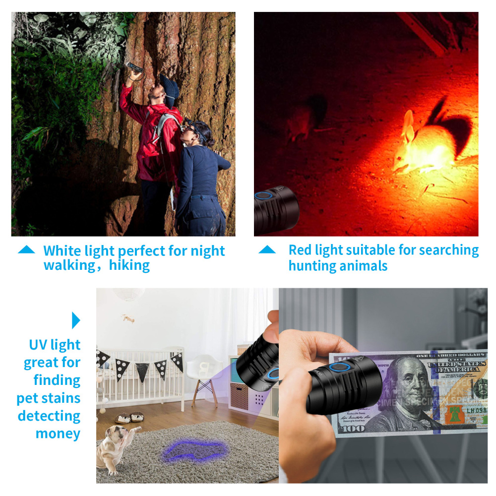 【Clearance】WK30 Multi Color Rechargeable LED Flashlight with LH351D/ Red Light/ UV Light (deal)