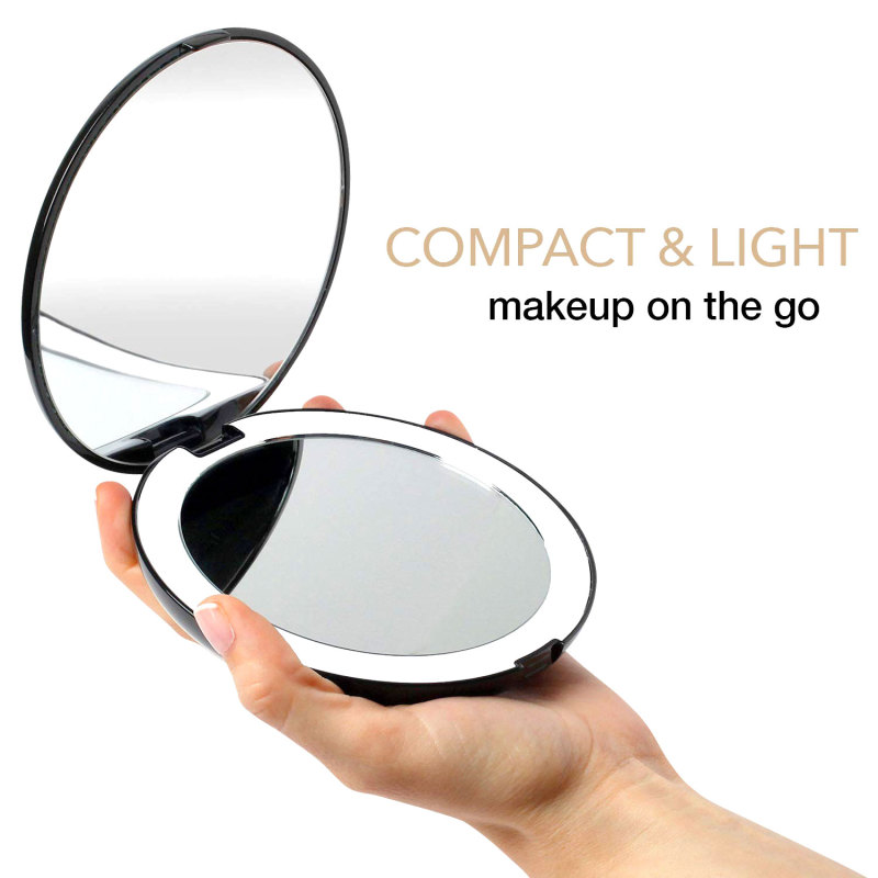 5&quot; LED Lighted Travel Makeup Mirror, 1 X /5 X Magnifying Compact Handheld Vanity Mirror, Portable for Handbag, Purse, Pocket, Folding Double Sided Mirror, Illuminated Mirror with Lights