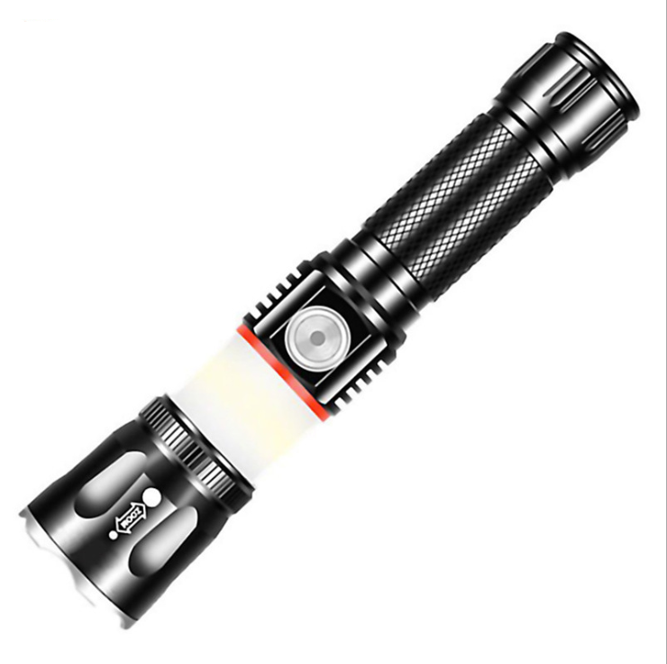 USB Rechargeable Simple Zoomable LED Flashlight Camp Light with Power Indicator, Magnet Tail