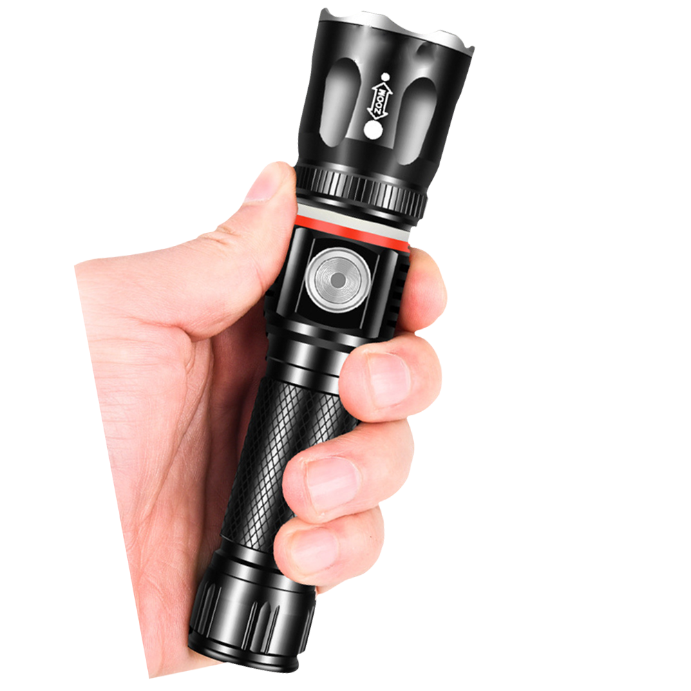 USB Rechargeable Simple Zoomable LED Flashlight Camp Light with Power Indicator, Magnet Tail