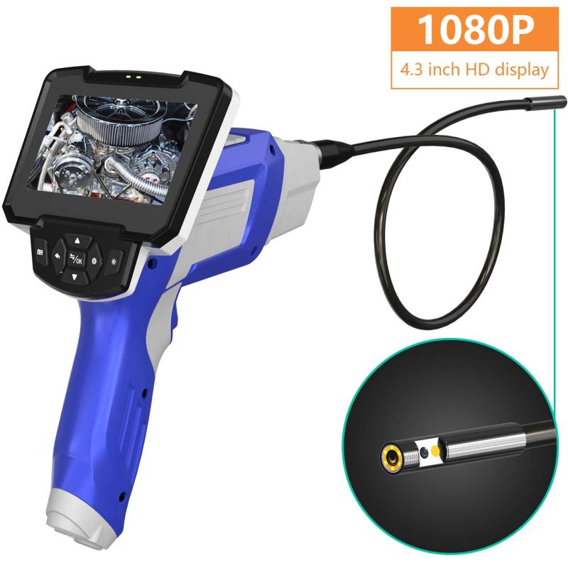 Borescope Inspection Camera 8mm Industrial Endoscope Camera 4.3 Inch HD  Screen 1080P Snake Camera with LED Lights, Semi Rigid Cable for Auto,  Engine