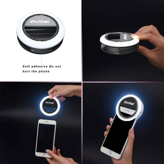 Selfie Ring Light, Rechargeable Selfie Fill Light with 40 LED Bulbs, 3 Lighting Modes Clip on Circle Light Built-in Battery, Makeup Light Ring for Phone Selfie Photography Video Livestream
