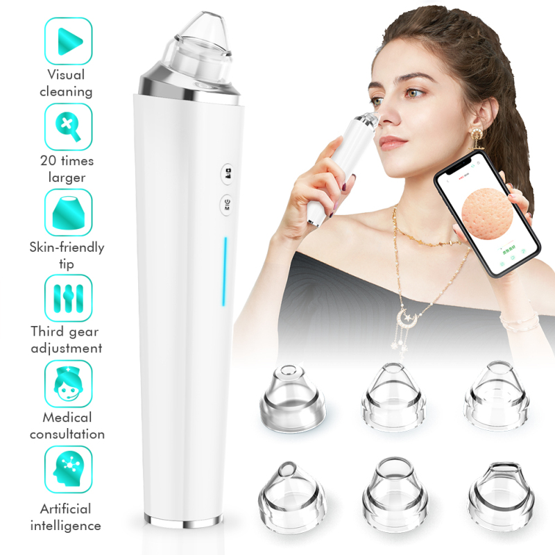 Electric Blackhead Remover, Visual Electric Facial Pore Cleaner Phone Linked Display WiFi Beauty Device for Skin Care, with 6 Replaceable Probes