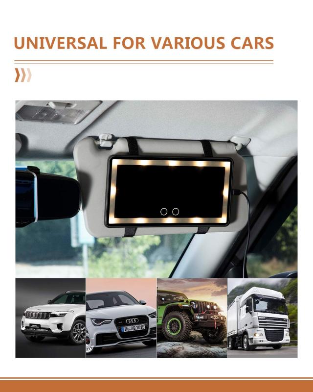 Car Visor Vanity Mirror, 3 Light Group Car Vanity Mirror Type-c Powered, Dimmable Sun Visor Mirror with Touch on Screen