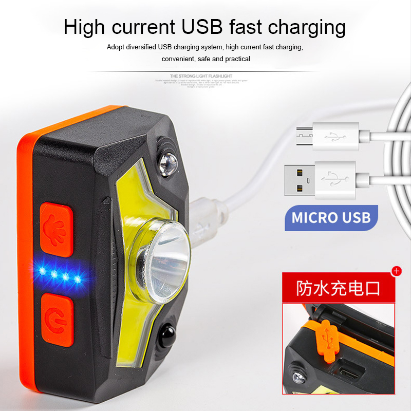 USB LED rechargeable Headlamp Hands-Free Headlight with Red Light Power Indicator Magnet