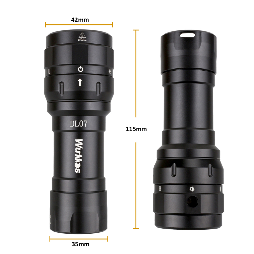 Wurkkos DL07 Mulit Color LED Flashlight Photo Fill Light Dive Light with White Red Powerful 26650 Flashlight Magnetic Switch
