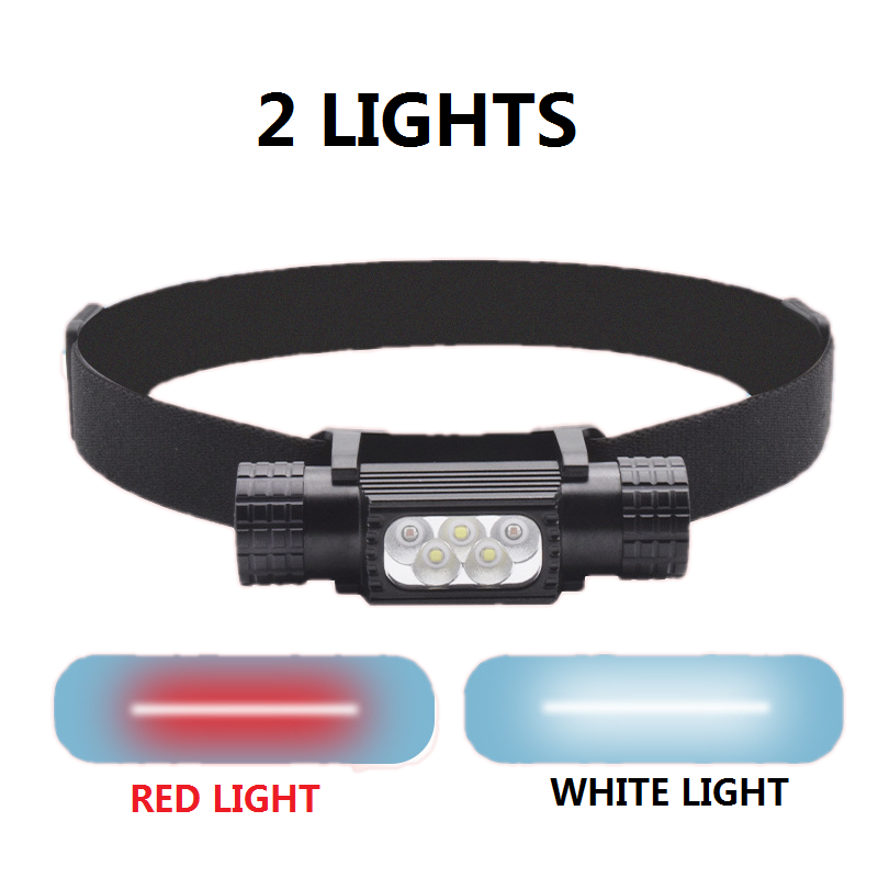 USB Rechargeable Headlamp Red White LED Light 18650 Head Light Capming Flashlight-5 lamp beads