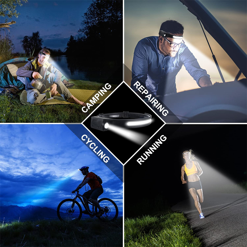 USB C Rechargeable Induction Headlamp Multi Function Head Light COB LED Head Lamp with Built-in Battery Flashlight 5 Modes