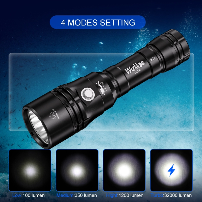 Wurkkos DL20R USB C Rechargeable Diving Light Powerful 3200lm XHP50.2 18650 Flashlight with Magnetic Control Switch