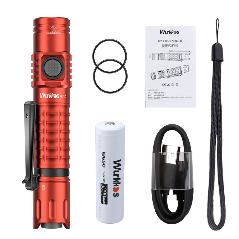 Wurkkos FC12 New Color USB C Rechargeable Tactical Flashlight SFT40 2000lm 345M Throw Powerful Torch with Tail Switch 2 Groups